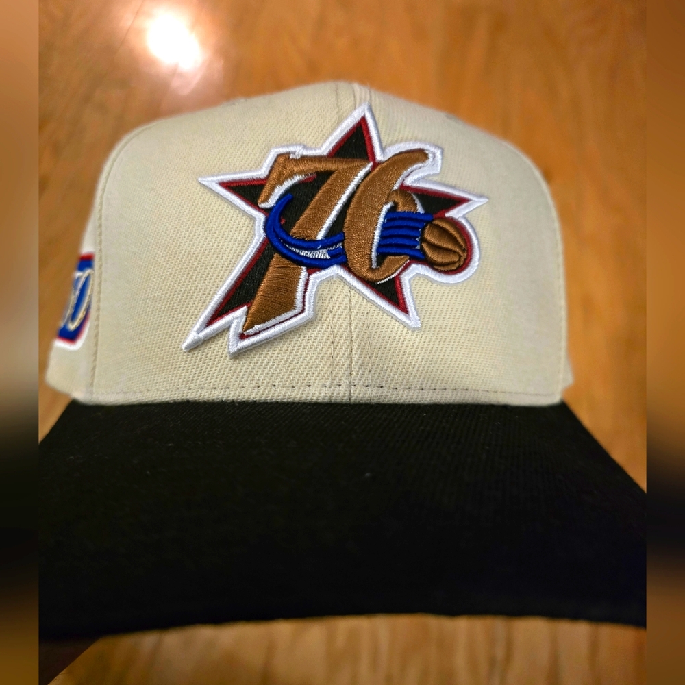 Cream and Black Basketball Logo Cap mitchell and mess 50 Anniversary snapback.